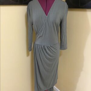 Amelia Women's long Sleeve Below Knee Length Wrap Dress Asymmetrical hemline